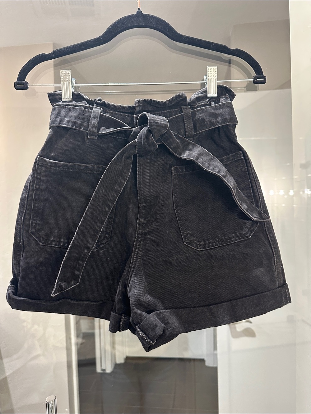 Zara High-Waist Tie-Belt Women’s Black Shorts